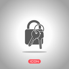 Poster - lock with keys icon. Icon under spotlight. Gray background