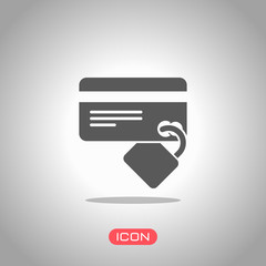 Poster - credit card security. simple silhouette. Icon under spotlight. Gray background
