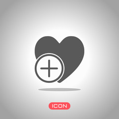 Poster - heart and plus. simple silhouette. Icon under spotlight. Gray background