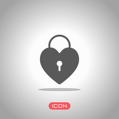 Poster - heart lock, padlock. simple silhouette. Icon under spotlight. Gray background