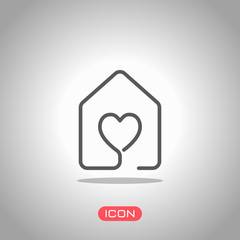 Poster - house with heart icon. line style. Icon under spotlight. Gray background