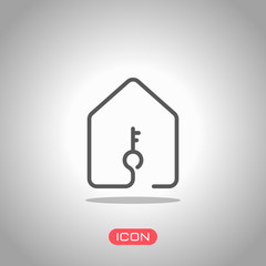 Poster - house with key icon. line style. Icon under spotlight. Gray background