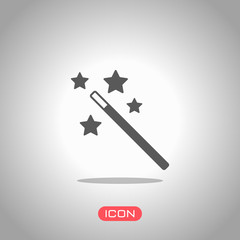 Poster - magic wand with stars. simple silhouette. Icon under spotlight. Gray background