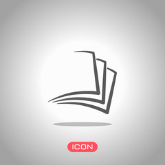 Poster - sheet of book, paper. Icon under spotlight. Gray background