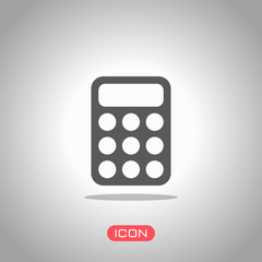 Poster - simple calculator icon. Icon under spotlight. Gray background
