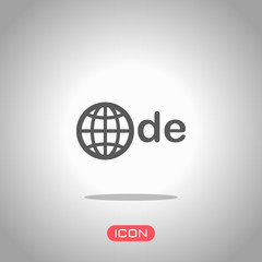 Poster - domain of Germany, globe and de. Icon under spotlight. Gray background