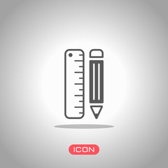 Poster - simple symbol of ruler and pencil. Icon under spotlight. Gray background