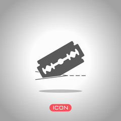 Poster - razor blade and cutting line. simple icon. Icon under spotlight. Gray background