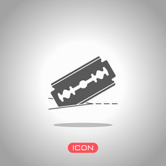 Poster - razor blade and cutting line. simple icon. Icon under spotlight. Gray background