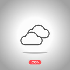 Poster - Mostly cloudy icon. Simple linear icon with thin outline. Icon under spotlight. Gray background