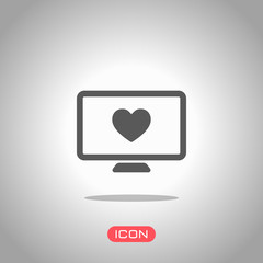 Poster - computer and heard. simple icon. Icon under spotlight. Gray background
