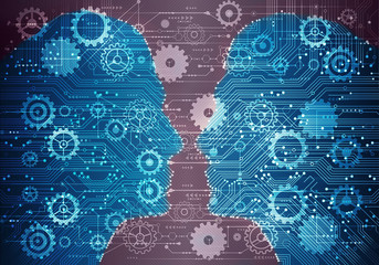 Leinwandbilder - Abstract Artistic Colorful Man And Woman Kissing In A Modern Technological Background