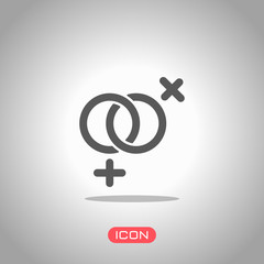 Poster - gender symbol. linear symbol. simple lesbian icon. Icon under spotlight. Gray background