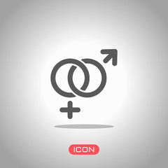 Poster - gender symbol. linear symbol. simple men and women icon. Icon under spotlight. Gray background