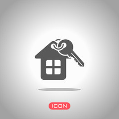 Poster - House with key. Icon under spotlight. Gray background