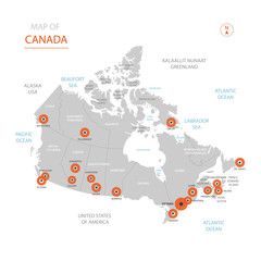 Wall Mural - stylized vector canada map showing big cities, capital ottawa, administrative divisions.