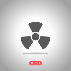 Poster - Radiation simple symbol. Radioactivity icon. Icon under spotlight. Gray background