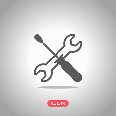 Poster - Repair service, wrench and screwdriver, tools. Icon under spotlight. Gray background