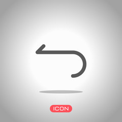 Poster - Simple arrow, backward. Navigation icon. Linear symbol with thin line. One line style. Icon under spotlight. Gray background