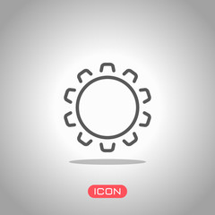 Poster - Simple gear or setting. Linear icon, thin outline. Icon under spotlight. Gray background