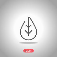 Poster - Simple leaf. Linear icon, thin outline. Icon under spotlight. Gray background