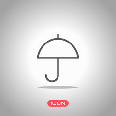 Poster - Simple umbrella icon. Linear, thin outline. Icon under spotlight. Gray background