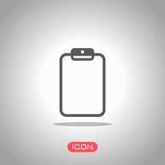 Poster - Tablet with paper. Icon under spotlight. Gray background