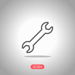 Poster - Wrench. Linear, thin outline. Icon under spotlight. Gray background