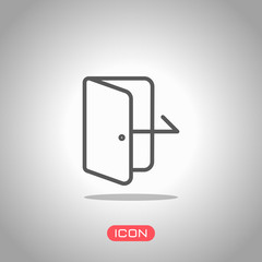 Poster - Exit icon. Linear, thin outline. Icon under spotlight. Gray background