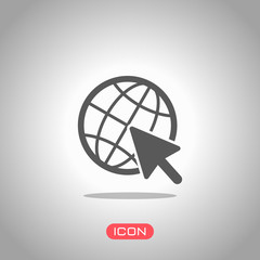 Poster - globe and arrow icon. icon under spotlight. gray background