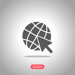 Poster - globe and arrow icon. icon under spotlight. gray background