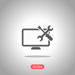 Poster - Computer repair service. Icon under spotlight. Gray background