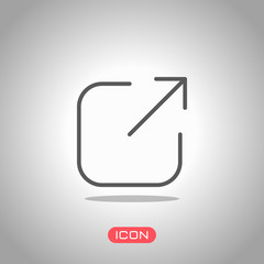 Poster - Share, logout or upload. Diagonal arrow out square. Icon under spotlight. Gray background