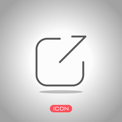 Poster - Share, logout or upload. Diagonal arrow out square. Icon under spotlight. Gray background