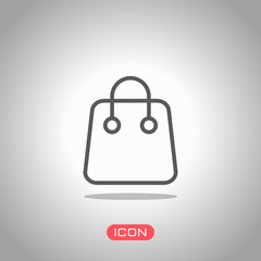 Poster - Shopping bag icon. Linear, thin outline. Icon under spotlight. Gray background