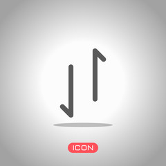 Poster - up and down arrows, download and upload. linear, thin outline. icon under spotlight. gray background