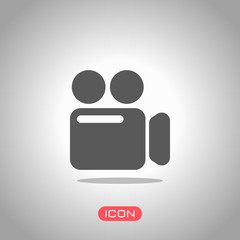 Poster - simple video camera icon. icon under spotlight. gray background