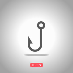 Poster - fishing hook. simple icon. icon under spotlight. gray background