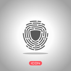 Poster - shield in fingerprint. logo of protect private id. security icon. icon under spotlight. gray backgro