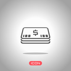 Poster - Pack of dollar money or vouchers. Business icon. Icon under spotlight. Gray background