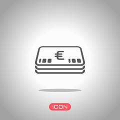 Poster - Pack of euro money or vouchers. Business icon. Icon under spotlight. Gray background