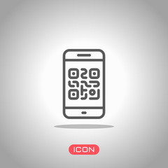 Poster - QR code. Scanning with cell phone. Technology outline icon. Icon under spotlight. Gray background