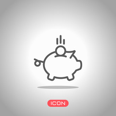 Poster - Piggy bank, dollar coin. Business icon. Icon under spotlight. Gray background