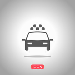Poster - taxi cab or car. simple icon. icon under spotlight. gray background