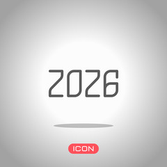 Wall Mural - 2026 number icon. Happy New Year. Icon under spotlight. Gray background