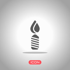 Poster - Burning candle icon. Sign of christmas or birthday. Icon under spotlight. Gray background