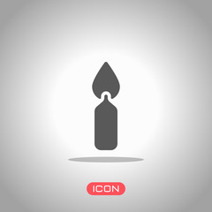 Poster - Burning candle icon. Sign of christmas or birthday. Icon under spotlight. Gray background