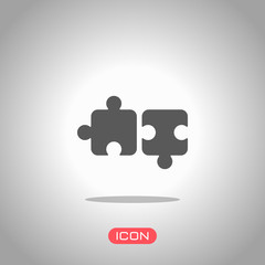 Wall Mural - Two pieces of puzzle, creative teamwork, different solutions, logic game, simple icon. Icon under spotlight. Gray background