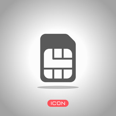 Poster - electronic sim card, plastic mobile chip for cellphone. simple icon. icon under spotlight. gray back