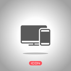 Poster - Computer and phone, technology icon. Icon under spotlight. Gray background